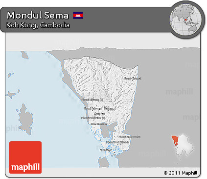 Gray 3D Map of Mondul Sema, single color outside
