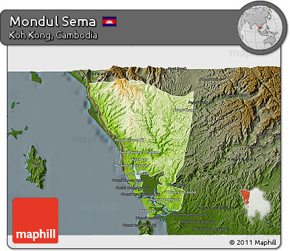 Physical 3D Map of Mondul Sema, darken