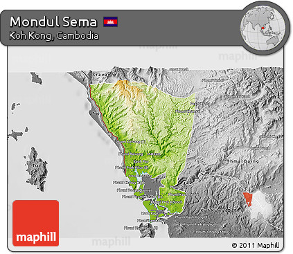 Physical 3D Map of Mondul Sema, desaturated