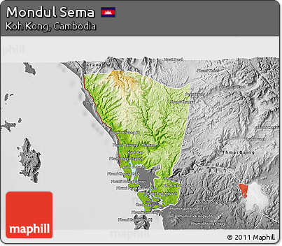 Physical 3D Map of Mondul Sema, desaturated