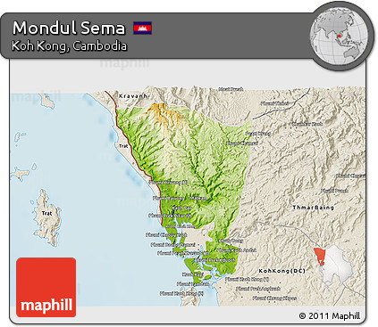 Physical 3D Map of Mondul Sema, shaded relief outside