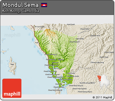 Physical 3D Map of Mondul Sema, shaded relief outside