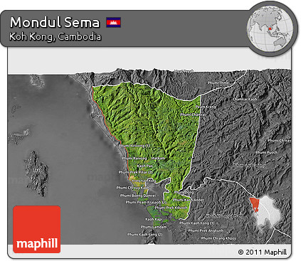 Satellite 3D Map of Mondul Sema, desaturated