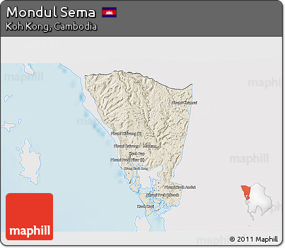 Shaded Relief 3D Map of Mondul Sema, single color outside