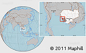 Gray Location Map of Mondul Sema, highlighted country, highlighted parent region, hill shading