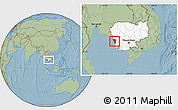 Savanna Style Location Map of Mondul Sema, highlighted country, within the entire country, hill shading