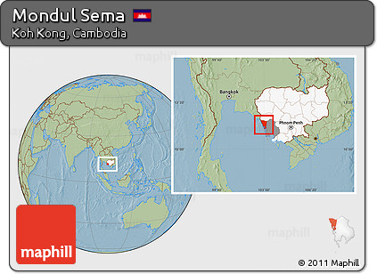 Savanna Style Location Map of Mondul Sema, highlighted country, highlighted parent region, hill shading