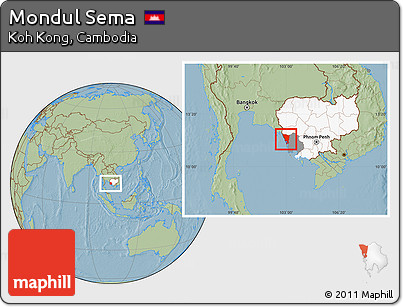 Savanna Style Location Map of Mondul Sema, highlighted country, highlighted parent region, hill shading