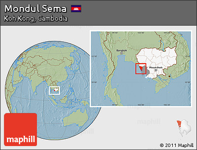 Savanna Style Location Map of Mondul Sema, highlighted country, highlighted parent region, hill shading