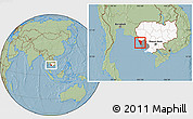Savanna Style Location Map of Mondul Sema, highlighted country, highlighted parent region, hill shading