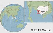 Savanna Style Location Map of Mondul Sema, highlighted country, hill shading