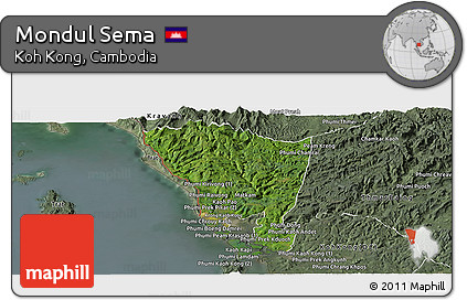 Satellite Panoramic Map of Mondul Sema, semi-desaturated