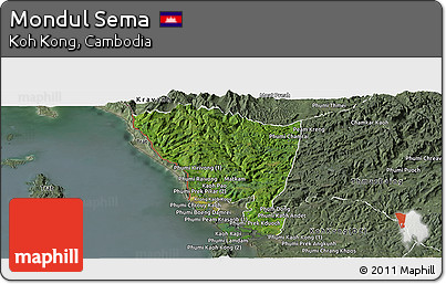 Satellite Panoramic Map of Mondul Sema, semi-desaturated