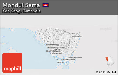 Silver Style Panoramic Map of Mondul Sema, single color outside