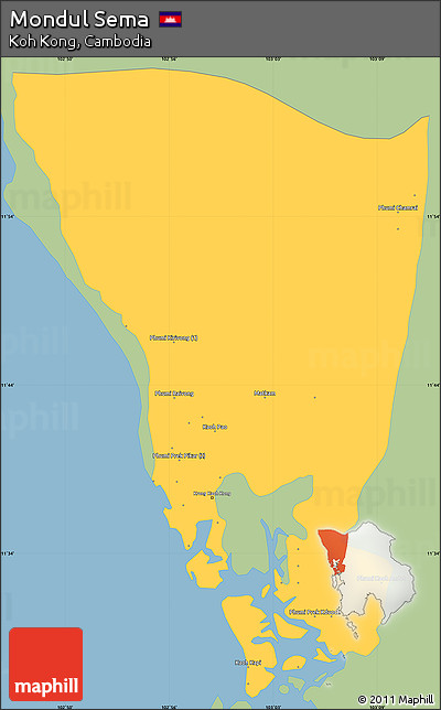 Savanna Style Simple Map of Mondul Sema, single color outside