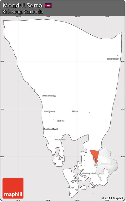 Silver Style Simple Map of Mondul Sema, cropped outside