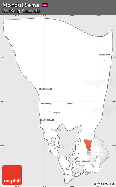 Silver Style Simple Map of Mondul Sema, cropped outside