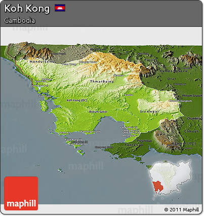 Physical Panoramic Map of Koh Kong, darken