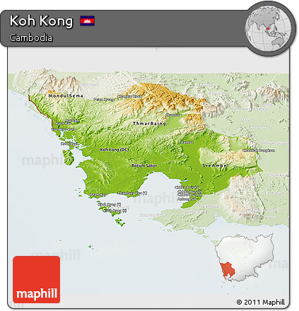 Physical Panoramic Map of Koh Kong, lighten