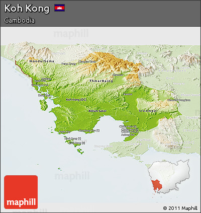 Physical Panoramic Map of Koh Kong, lighten