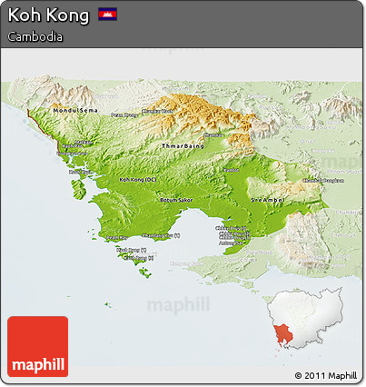 Physical Panoramic Map of Koh Kong, lighten