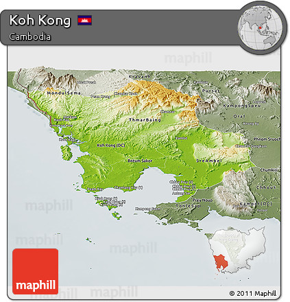 Physical Panoramic Map of Koh Kong, semi-desaturated