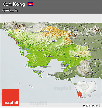 Physical Panoramic Map of Koh Kong, semi-desaturated