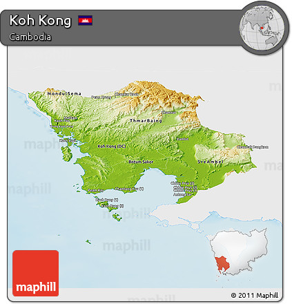 Physical Panoramic Map of Koh Kong, single color outside