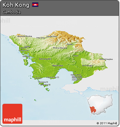 Physical Panoramic Map of Koh Kong, single color outside