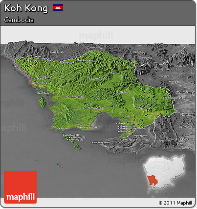 Satellite Panoramic Map of Koh Kong, desaturated