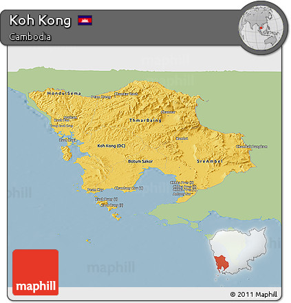 Savanna Style Panoramic Map of Koh Kong, single color outside
