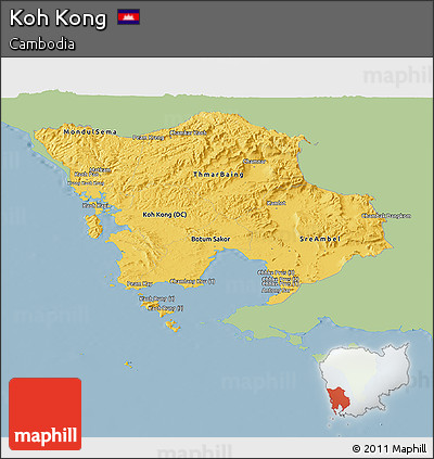 Savanna Style Panoramic Map of Koh Kong, single color outside