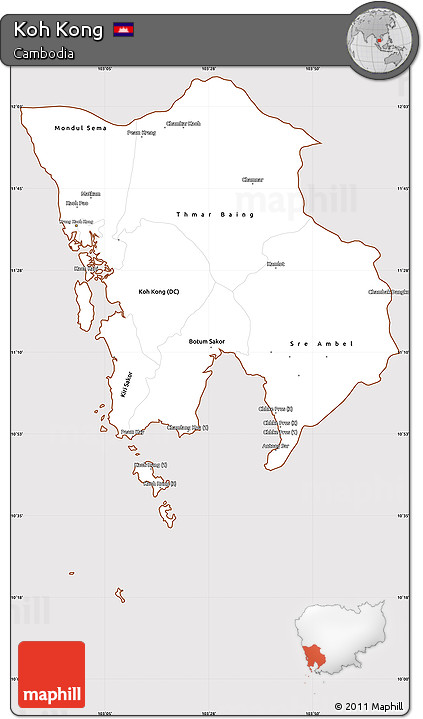 Classic Style Simple Map of Koh Kong, cropped outside