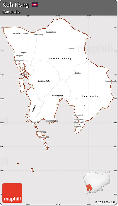 Classic Style Simple Map of Koh Kong, cropped outside