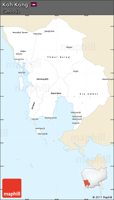 Classic Style Simple Map of Koh Kong, single color outside