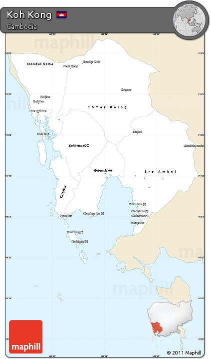 Classic Style Simple Map of Koh Kong, single color outside