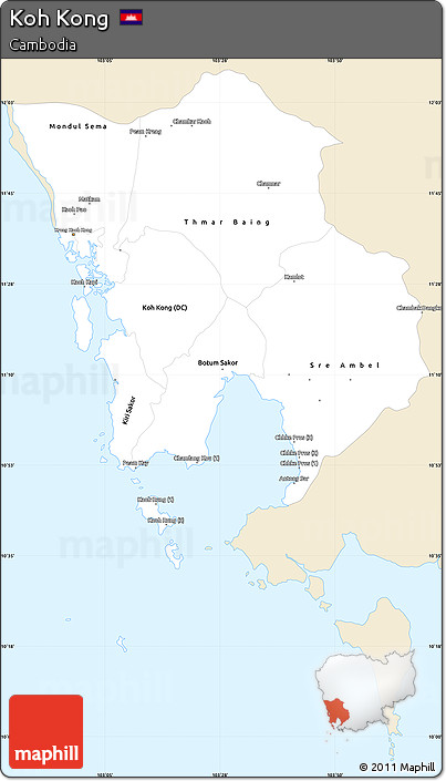 Classic Style Simple Map of Koh Kong, single color outside
