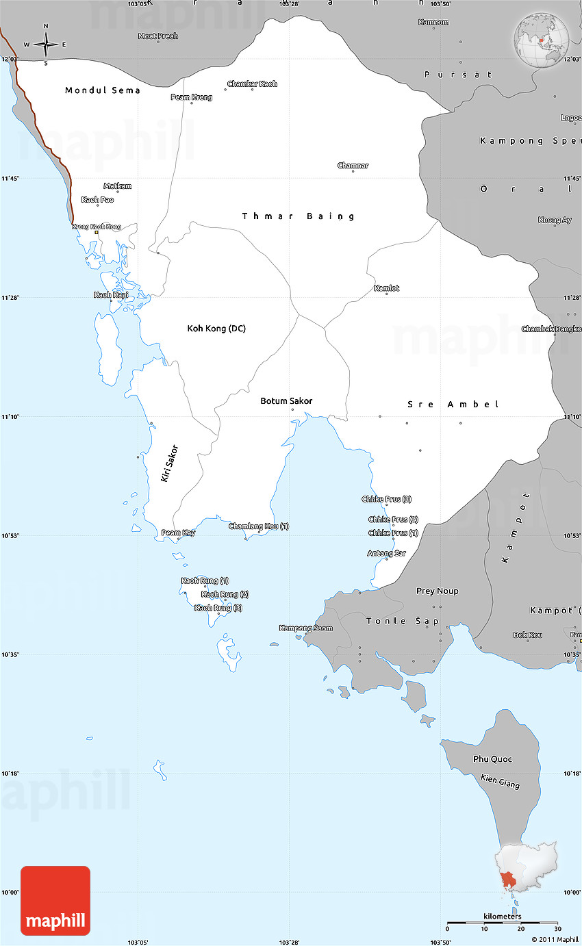 Koh Kong Province Map Gray Simple Map Of Koh Kong