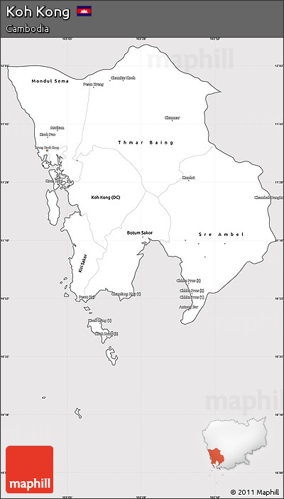 Silver Style Simple Map of Koh Kong, cropped outside