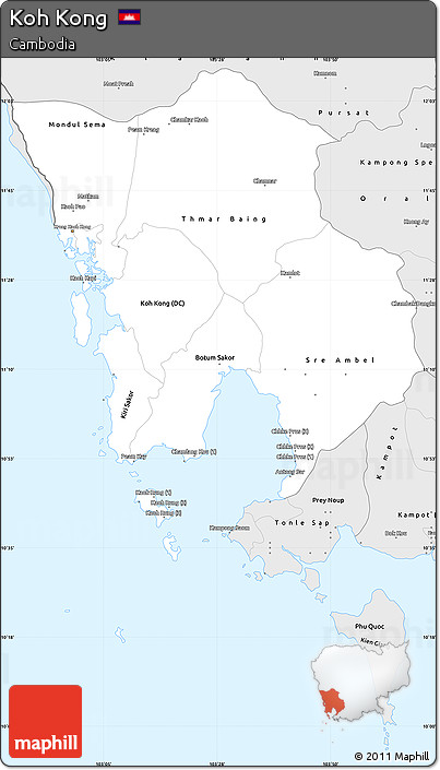 Silver Style Simple Map of Koh Kong