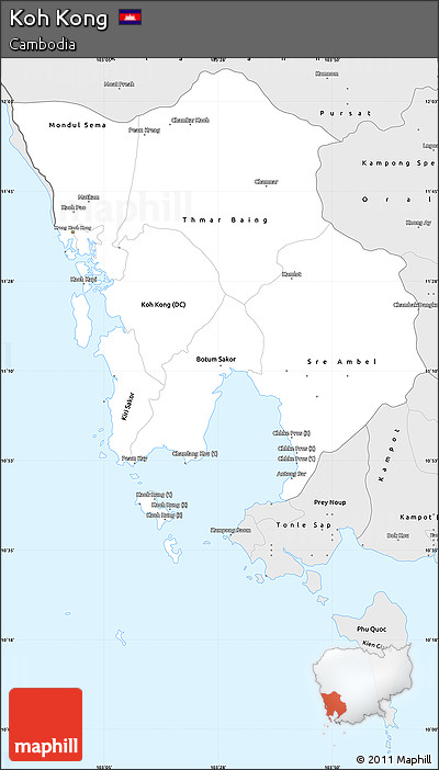 Silver Style Simple Map of Koh Kong