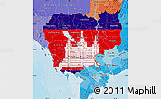 Flag Map of Cambodia, political shades outside