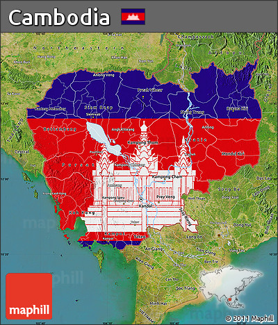 Flag Map of Cambodia, satellite outside