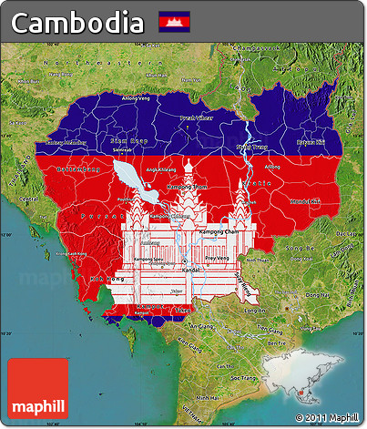 Flag Map of Cambodia, satellite outside