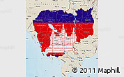 Flag Map of Cambodia, shaded relief outside