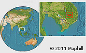Satellite Location Map of Koh Nhek, within the entire country