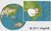 Satellite Location Map of Koh Nhek, highlighted country