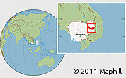 Savanna Style Location Map of Koh Nhek, highlighted country