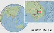 Savanna Style Location Map of Koh Nhek, highlighted parent region, hill shading