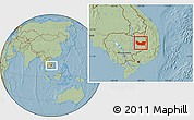 Savanna Style Location Map of Koh Nhek, hill shading
